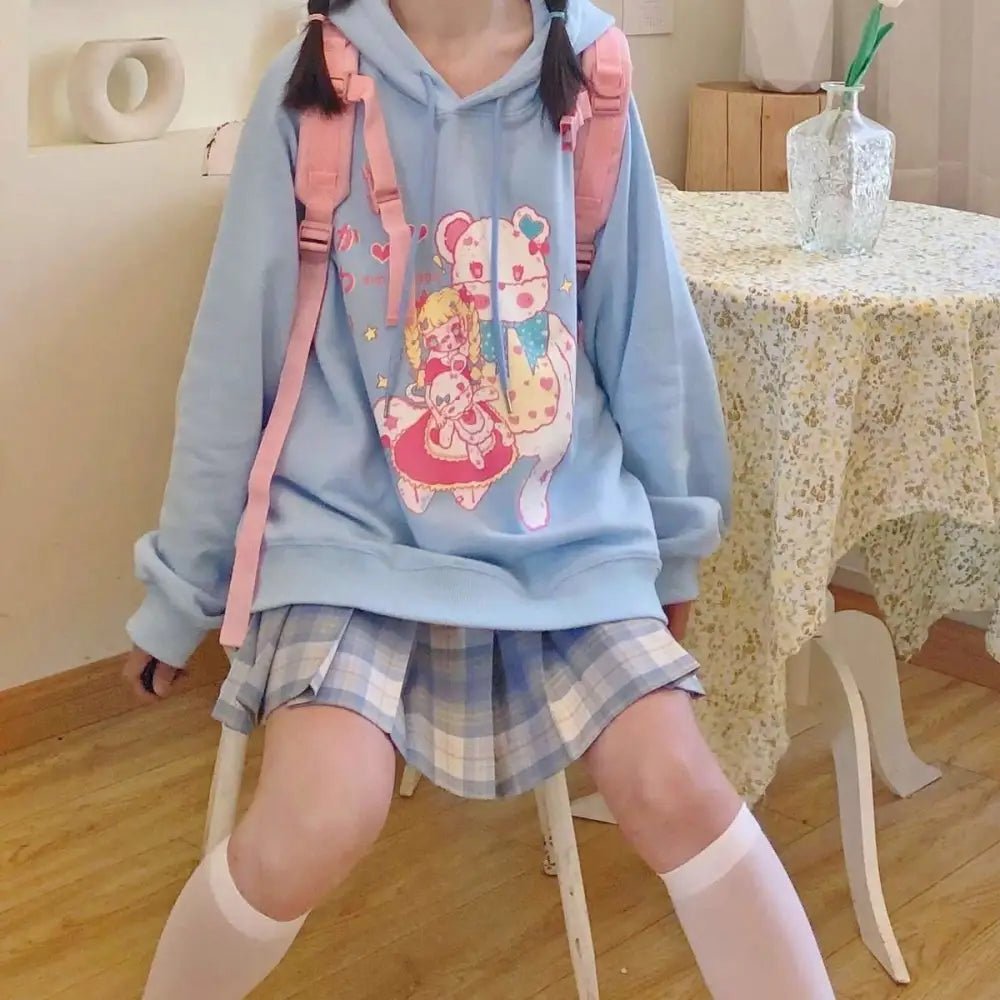 Kawaii Pastel Teddy Bear Hoodie in Pink or Blue - Cosparty