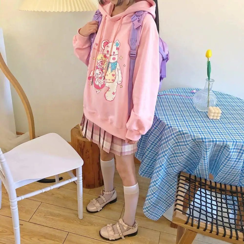 Kawaii Pastel Teddy Bear Hoodie in Pink or Blue - Cosparty