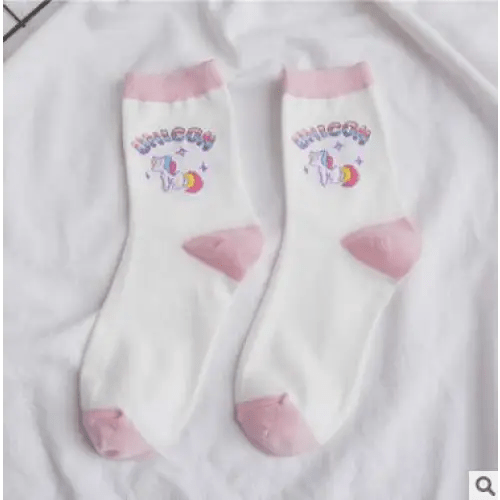 Kawaii Pastel Unicorn Socks in Pink, White, or Grey - Cosparty