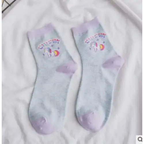 Kawaii Pastel Unicorn Socks in Pink White or Grey - socks