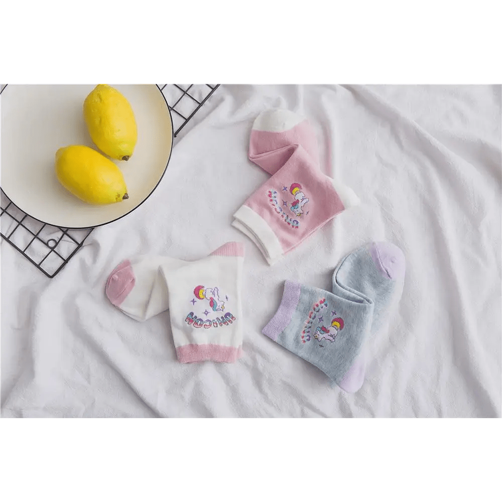 Kawaii Pastel Unicorn Socks in Pink, White, or Grey - Cosparty