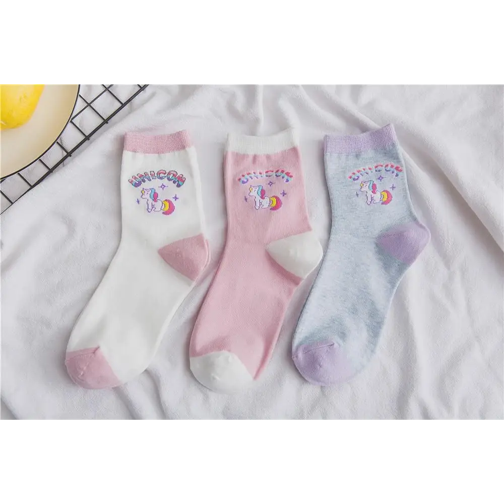 Kawaii Pastel Unicorn Socks in Pink White or Grey - socks