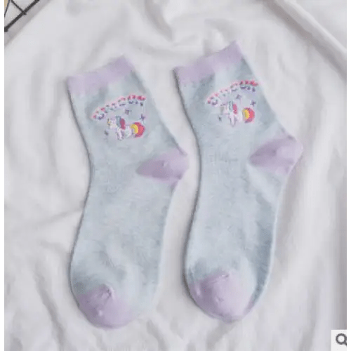Kawaii Pastel Unicorn Socks in Pink, White, or Grey - Cosparty