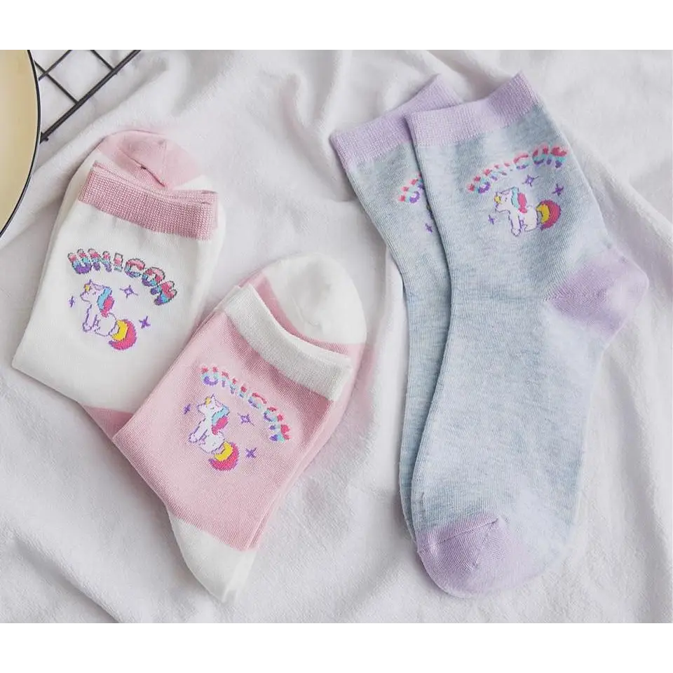 Kawaii Pastel Unicorn Socks in Pink White or Grey - socks