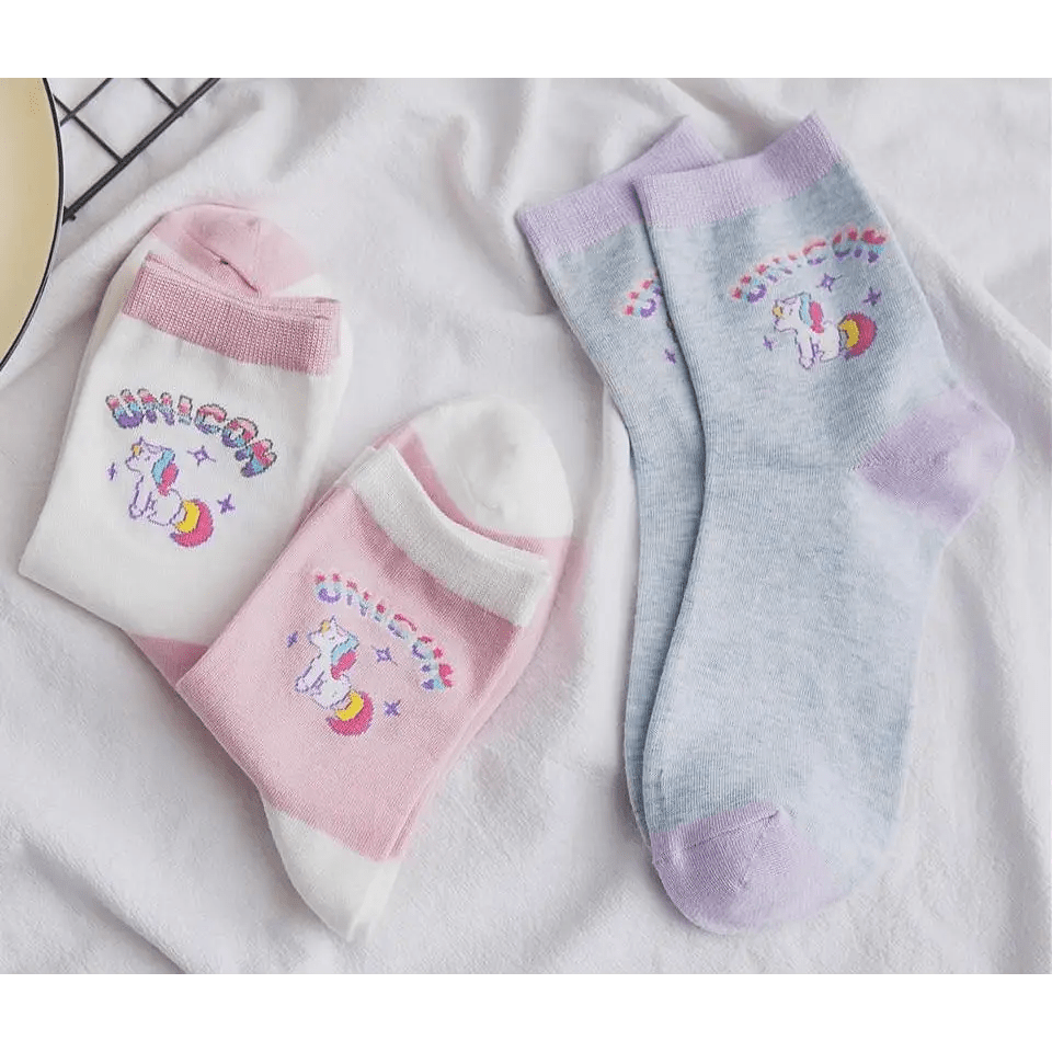 Kawaii Pastel Unicorn Socks in Pink, White, or Grey - Cosparty