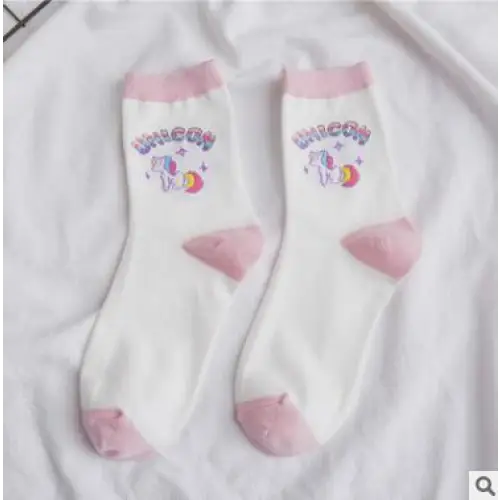 Kawaii Pastel Unicorn Socks in Pink White or Grey - socks