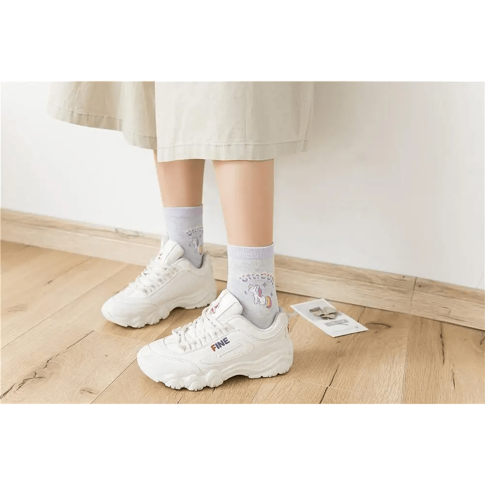 Kawaii Pastel Unicorn Socks in Pink, White, or Grey - Cosparty