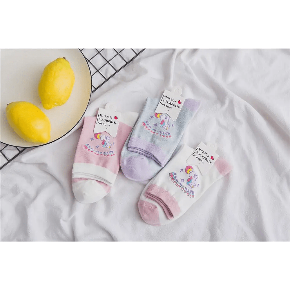 Kawaii Pastel Unicorn Socks in Pink, White, or Grey - Cosparty