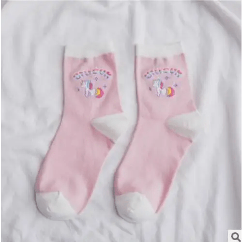Kawaii Pastel Unicorn Socks in Pink, White, or Grey - Cosparty