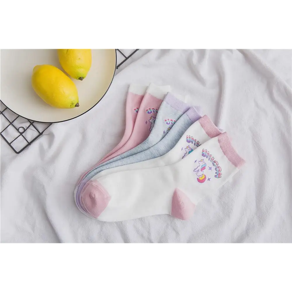 Kawaii Pastel Unicorn Socks in Pink White or Grey - socks