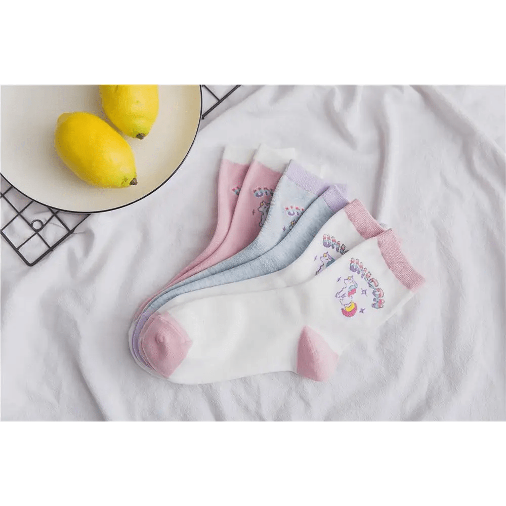 Kawaii Pastel Unicorn Socks in Pink, White, or Grey - Cosparty