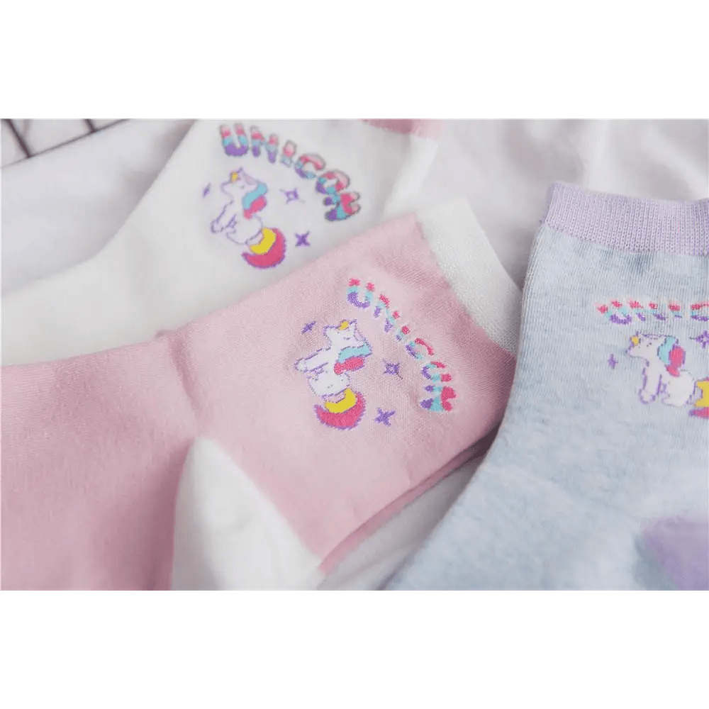 Kawaii Pastel Unicorn Socks in Pink, White, or Grey - Cosparty