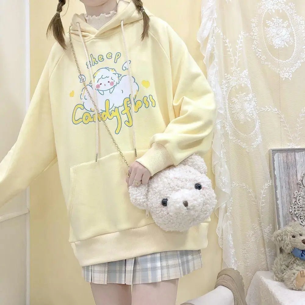Kawaii Pastel Yellow Baby Sheep Hoodie with Angel Wings - Cosparty