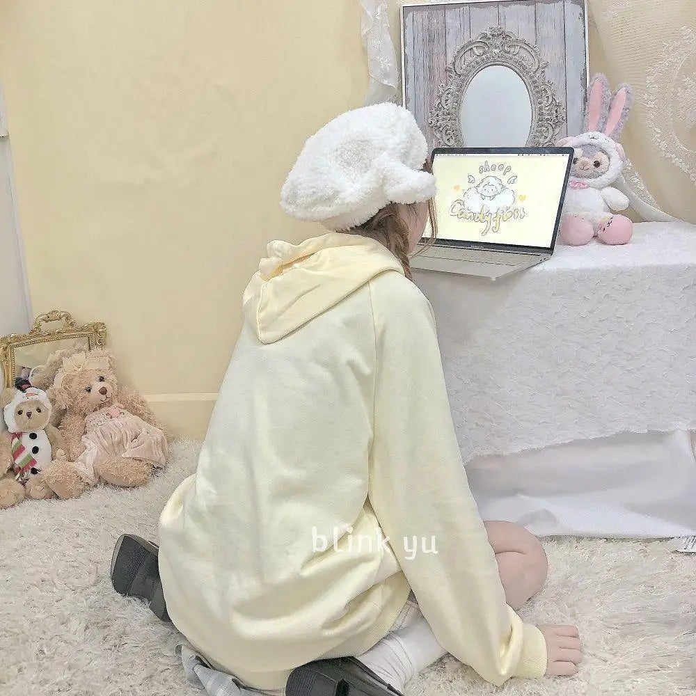 Kawaii Pastel Yellow Baby Sheep Hoodie with Angel Wings - sweatshirt