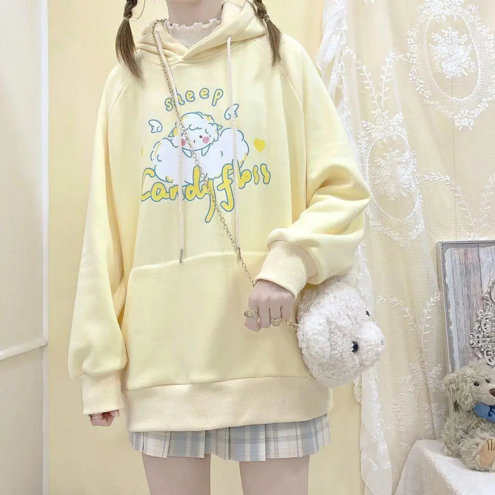 Kawaii Pastel Yellow Baby Sheep Hoodie with Angel Wings - sweatshirt