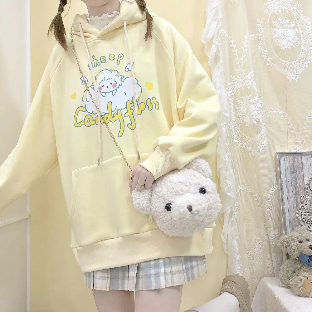 Kawaii Pastel Yellow Baby Sheep Hoodie with Angel Wings - sweatshirt