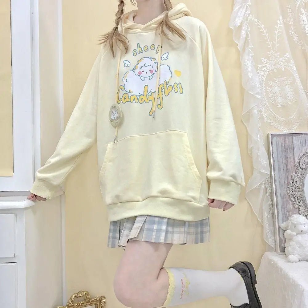 Kawaii Pastel Yellow Baby Sheep Hoodie with Angel Wings - Cosparty