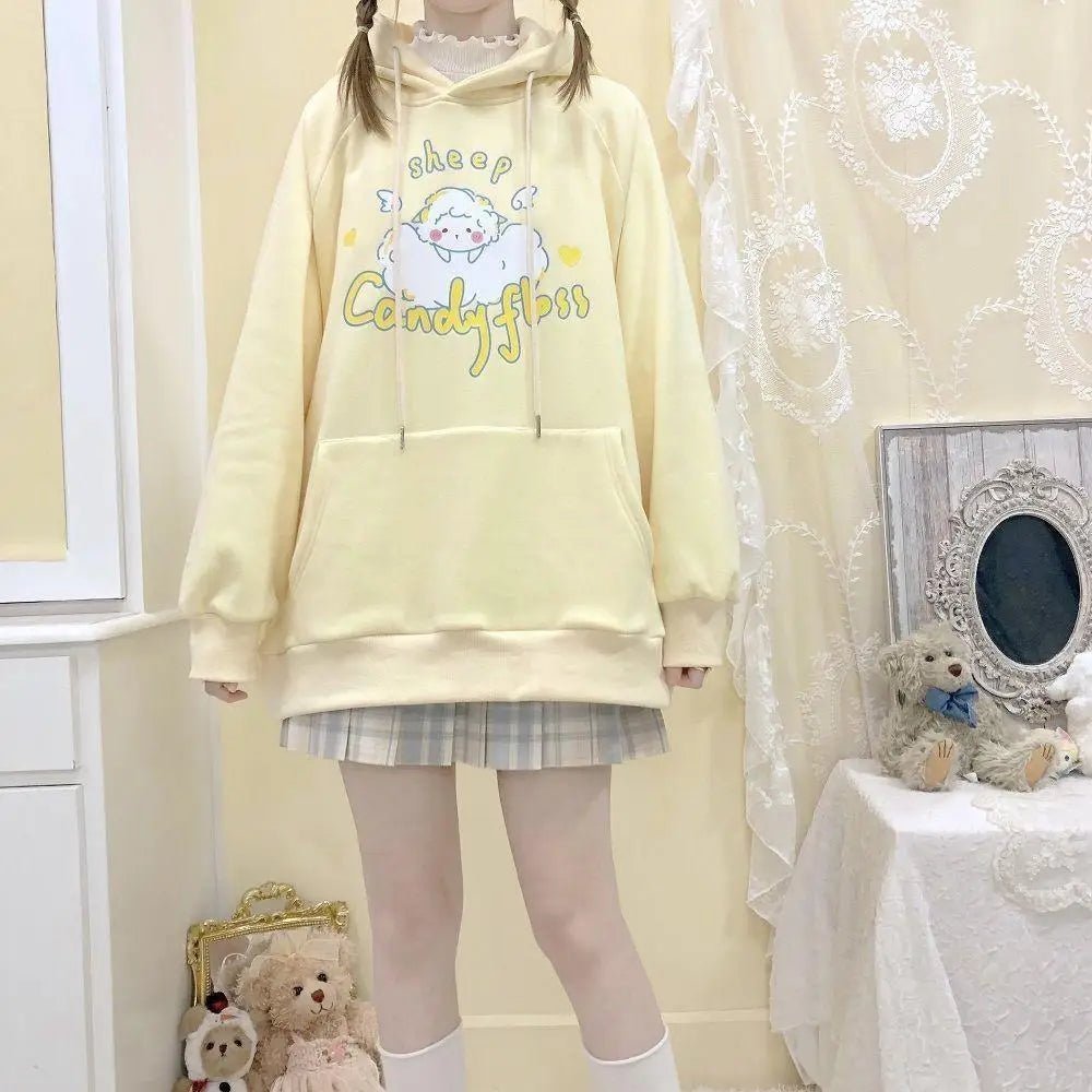 Kawaii Pastel Yellow Baby Sheep Hoodie with Angel Wings - Cosparty