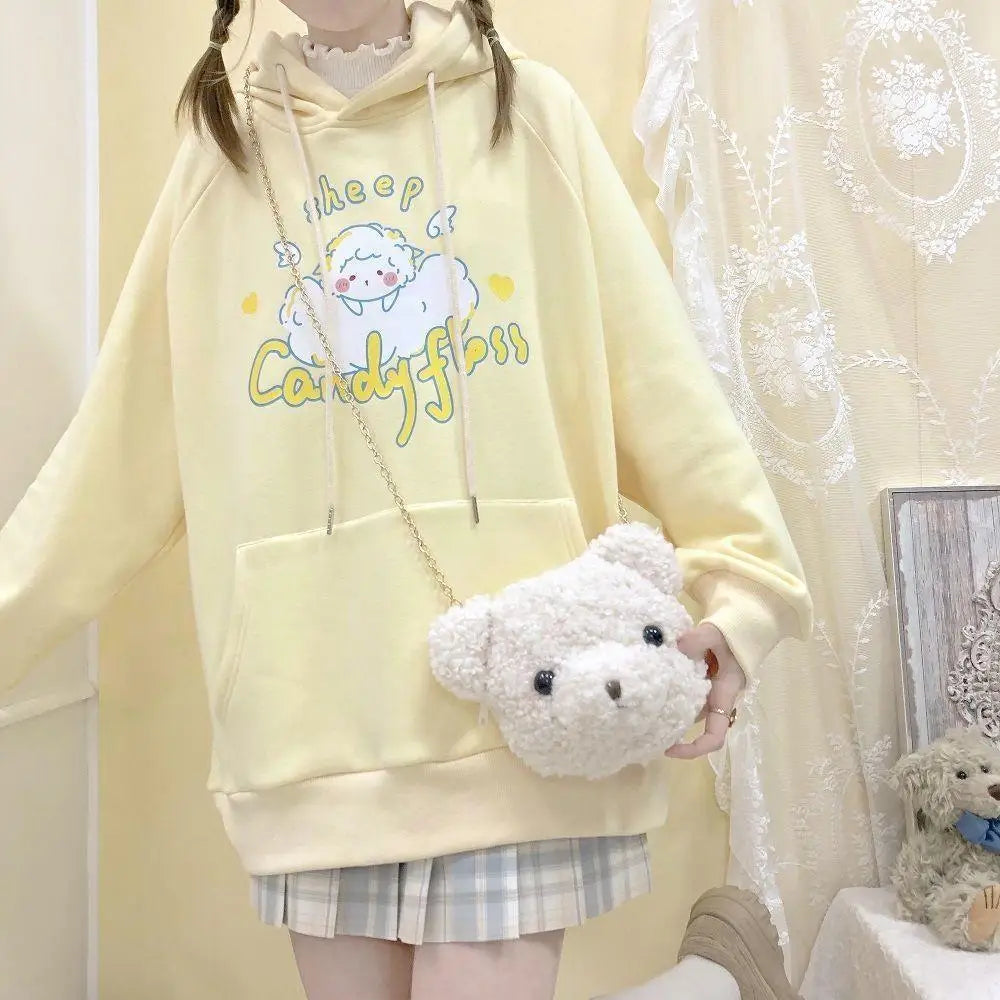 Kawaii Pastel Yellow Baby Sheep Hoodie with Angel Wings - sweatshirt