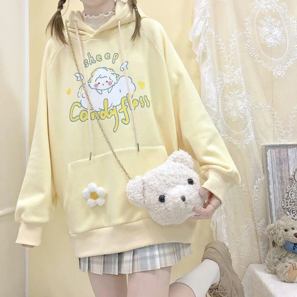 Kawaii Pastel Yellow Baby Sheep Hoodie with Angel Wings - Cosparty