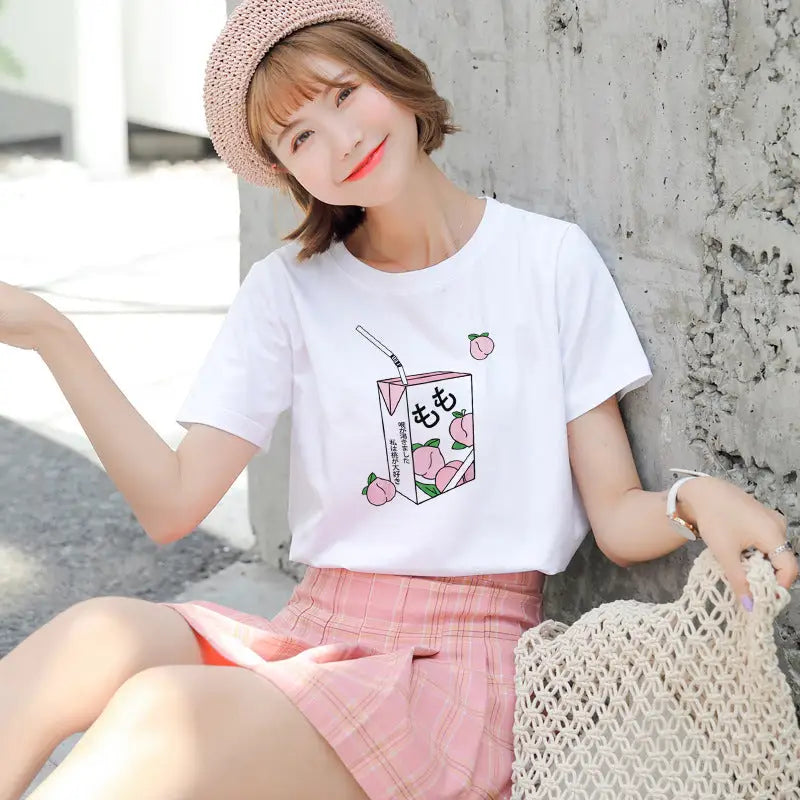 Kawaii Peach Milk Tee for Pink Princesses - Shirt