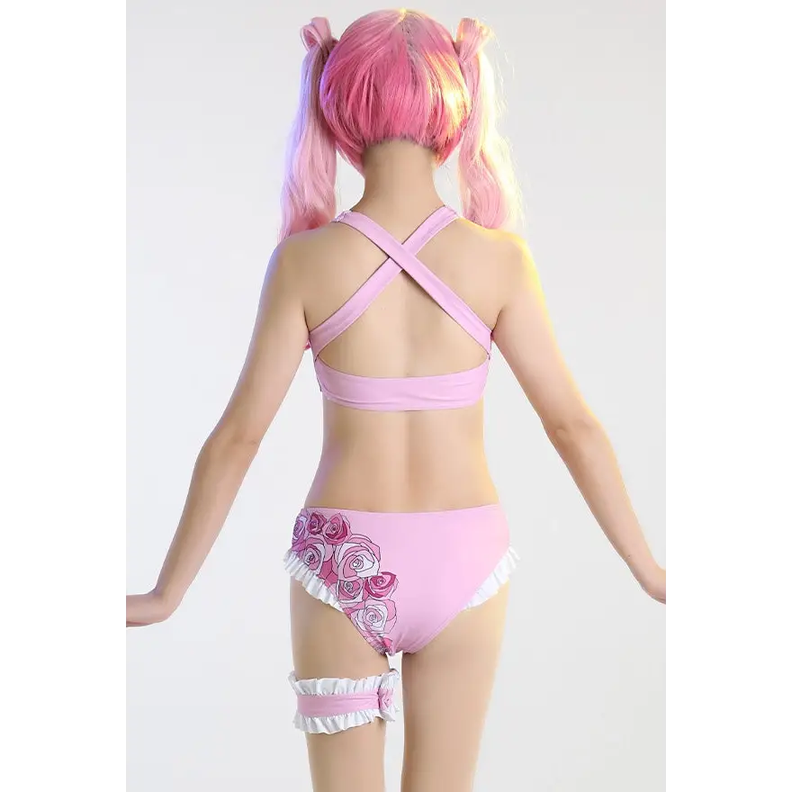 Kawaii Pink Bikini Set with Ruffled Shark Design for Summer Fun - lingerie