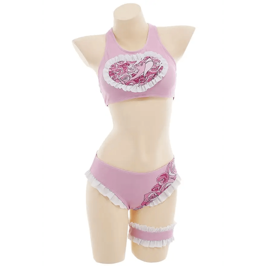 Kawaii Pink Bikini Set with Ruffled Shark Design for Summer Fun - Cosparty