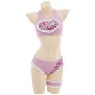 Kawaii Pink Bikini Set with Ruffled Shark Design for Summer Fun - Cosparty