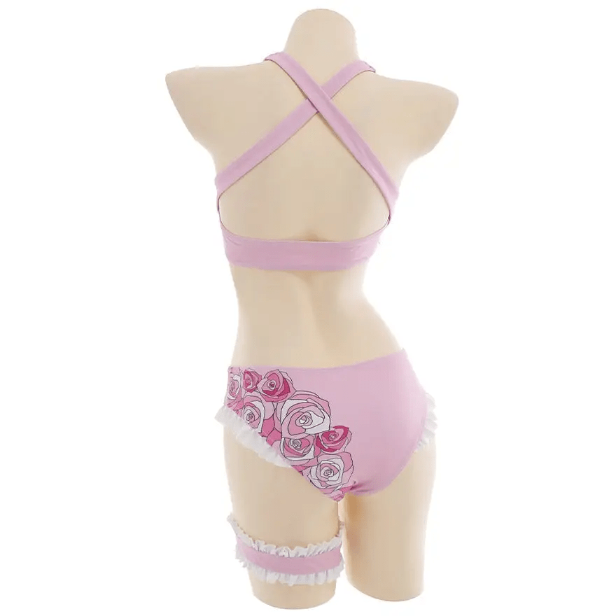 Kawaii Pink Bikini Set with Ruffled Shark Design for Summer Fun - Cosparty