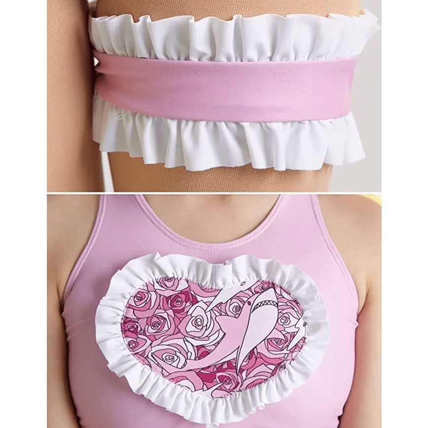 Kawaii Pink Bikini Set with Ruffled Shark Design for Summer Fun - Cosparty