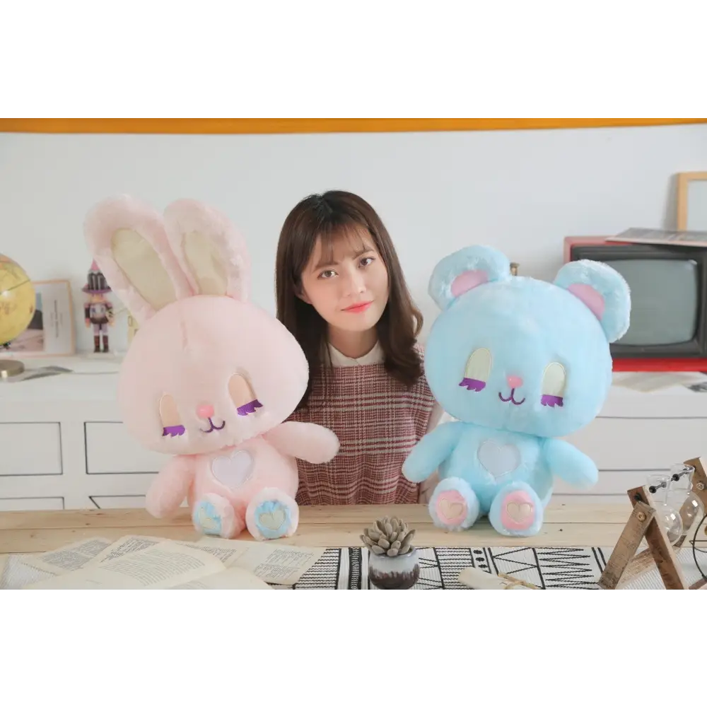 Kawaii Pink Bunny and Blue Bear Plush Available Now Org In Stock - stuffed animal