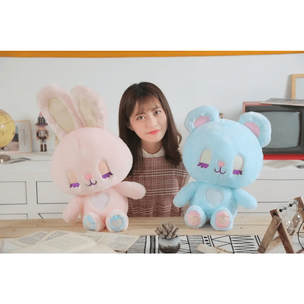 Kawaii Pink Bunny and Blue Bear Plush Available Now Org In Stock - Cosparty