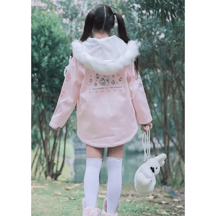 Kawaii Pink Bunny Windbreaker Winter Jacket - Cosparty