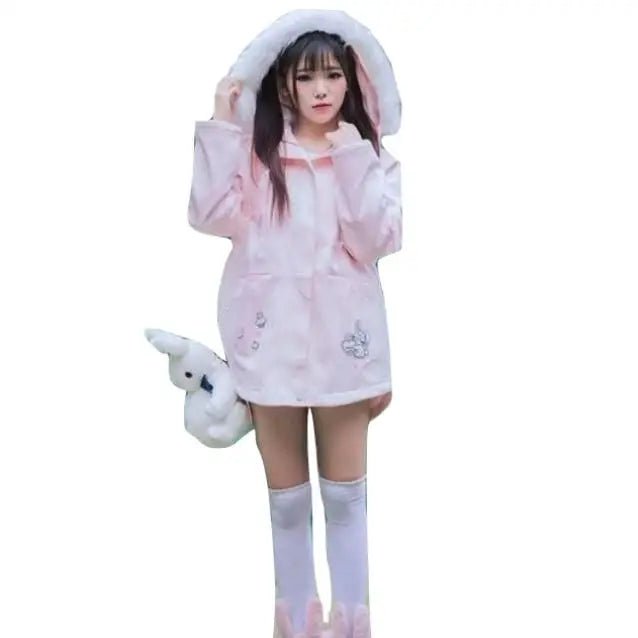 Kawaii Pink Bunny Windbreaker Winter Jacket - Cosparty