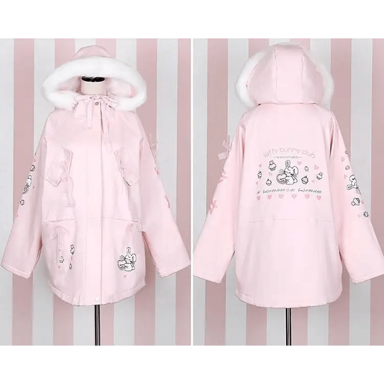 Kawaii Pink Bunny Windbreaker Winter Jacket - Cosparty