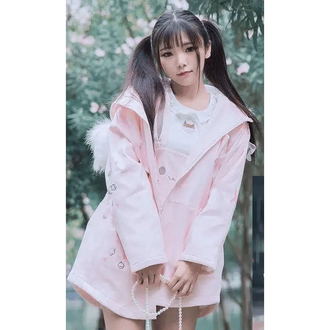Kawaii Pink Bunny Windbreaker Winter Jacket - Cosparty