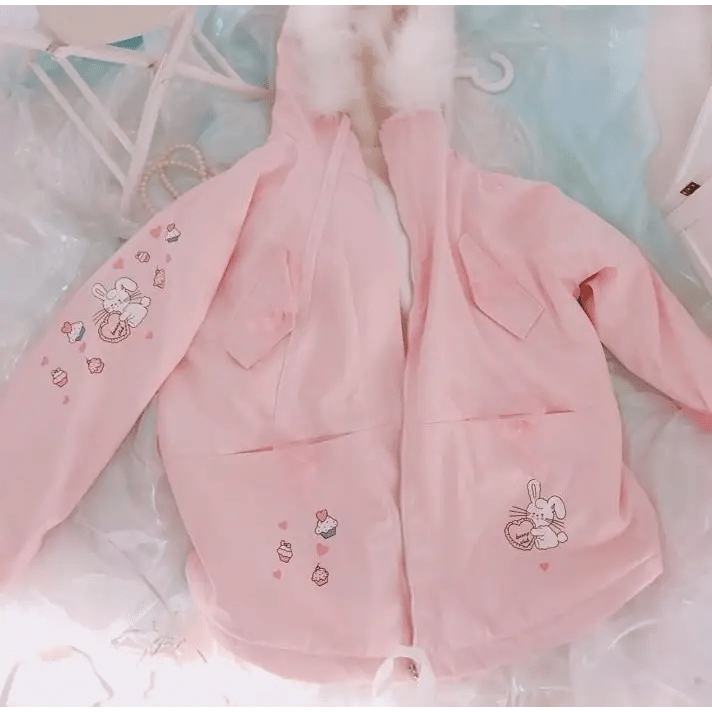 Kawaii Pink Bunny Windbreaker Winter Jacket - Cosparty