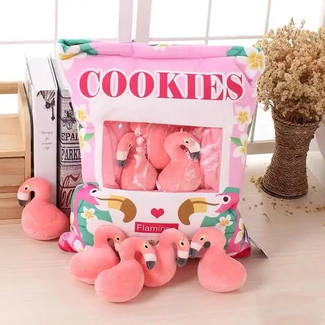 Kawaii Pink Flamingo Plushies in Cute Cookie Bag - stuffed animal