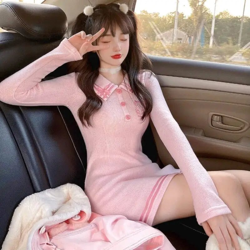 Kawaii Pink Princess Sweater Dress for Cozy Angel Vibes - Cosparty