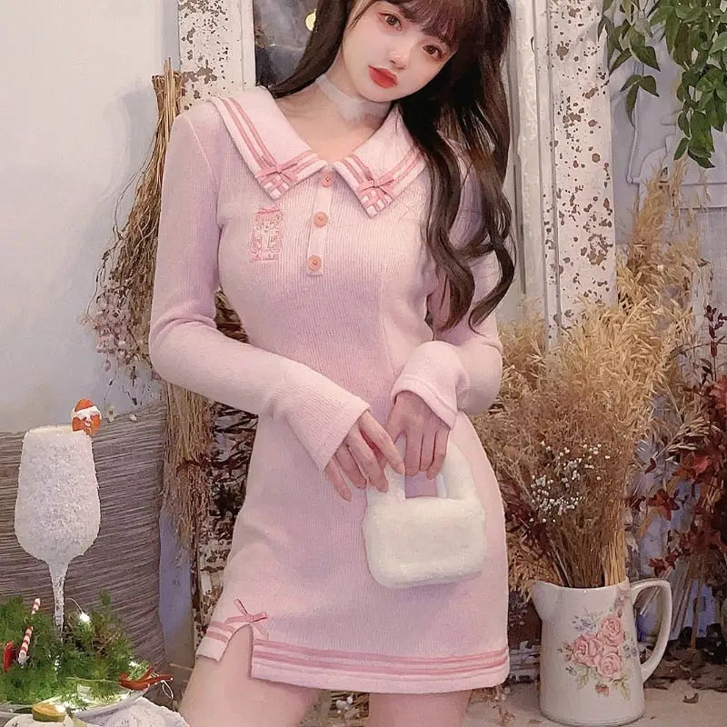 Kawaii Pink Princess Sweater Dress for Cozy Angel Vibes - dress