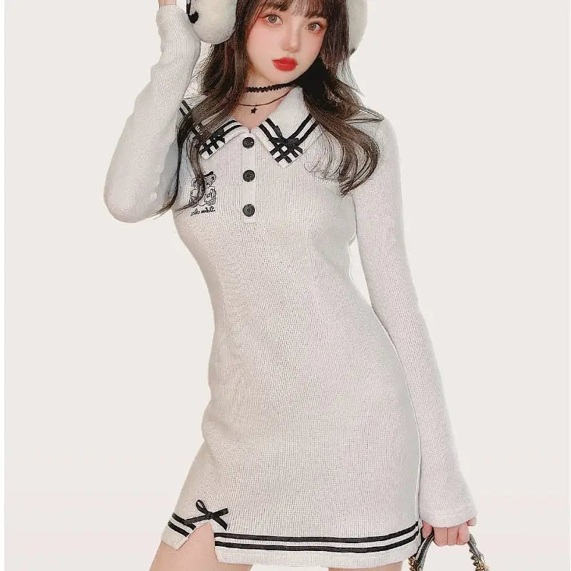 Pink Sailor Bear Sweater Dress - angelcore, angelic, coquette, dollette, dresses Cosparty