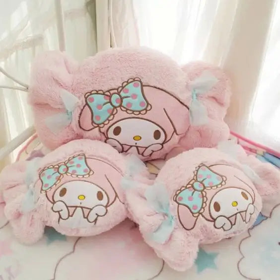 Kawaii Plush Pillow in Soft Pink with Adorable Designs - Plush