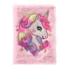 Kawaii Plush Unicorn Diary with Pastel Rainbow Embroidery - Pink - journal