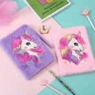 Kawaii Plush Unicorn Diary with Pastel Rainbow Embroidery - journal