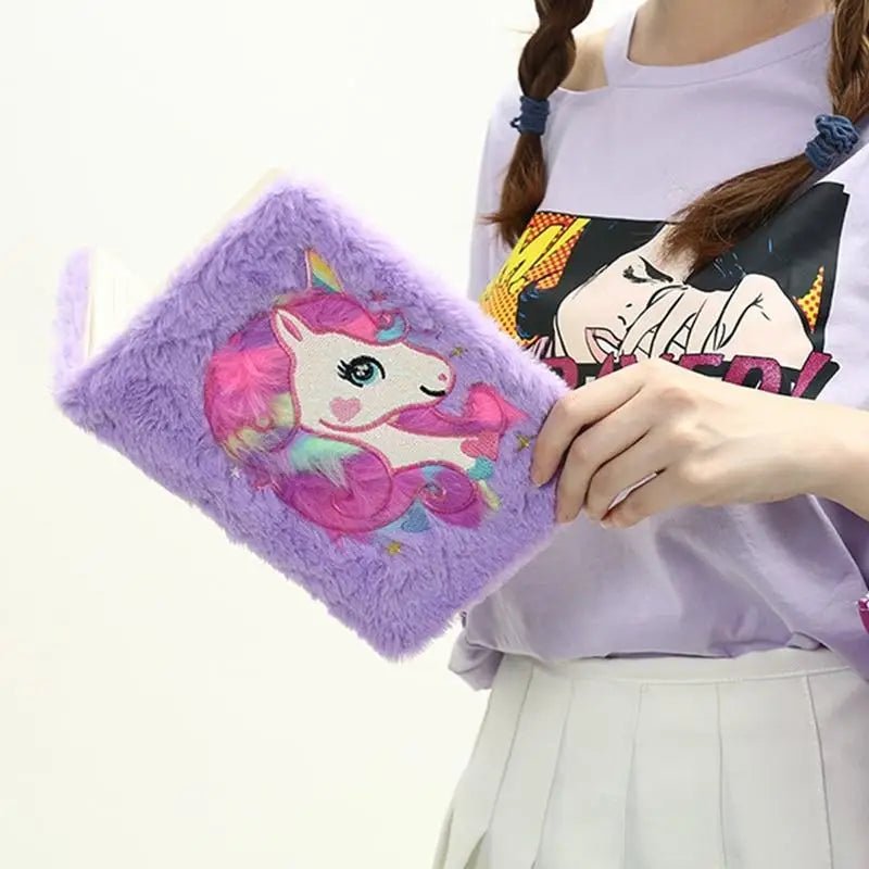 Kawaii Plush Unicorn Diary with Pastel Rainbow Embroidery - Cosparty