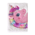 Kawaii Plush Unicorn Diary with Pastel Rainbow Embroidery - White - journal