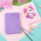 Kawaii Plush Unicorn Diary with Pastel Rainbow Embroidery - journal