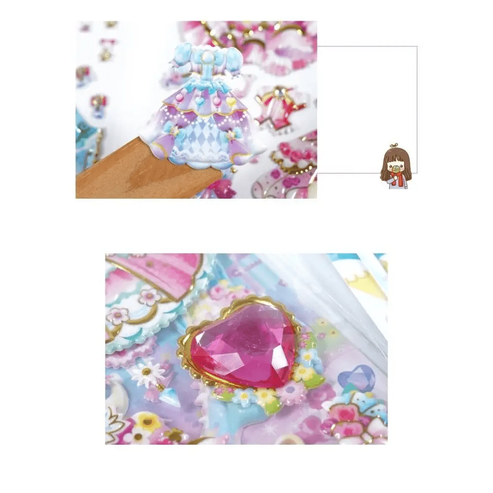 Kawaii Puffy Glitter Princess Stickers for Kids - Cosparty