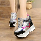 sequin platform sneakers shoes lace up sneaks athletic wedge harajuku japan fashion by Cosparty