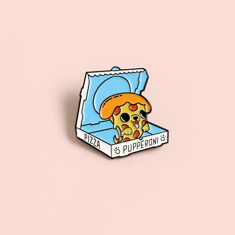 Kawaii Puppy Pizza Enamel Pin for Dog Lovers - enamel pin